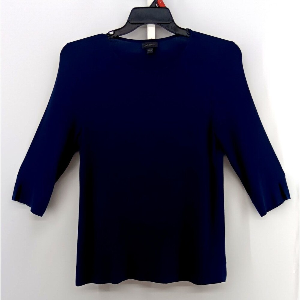 J Jill Wearever Collection Shirt Women Small Navy Blue 3/4 Sleeve Round Neck Top
